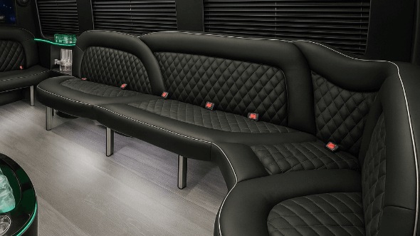 Interior of Charter Bus Company Portland's 14 Passenger Sprinter Limousine in Portland