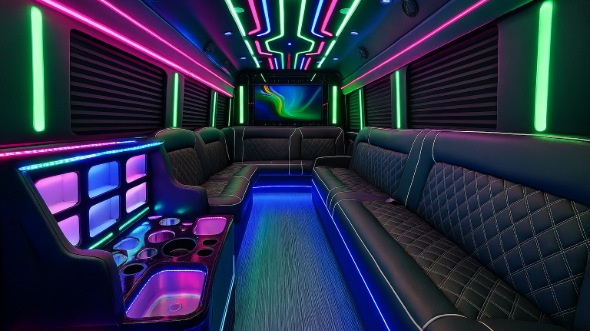 Interior of Charter Bus Company Beaverton's 20 Passenger Party Bus in Beaverton
