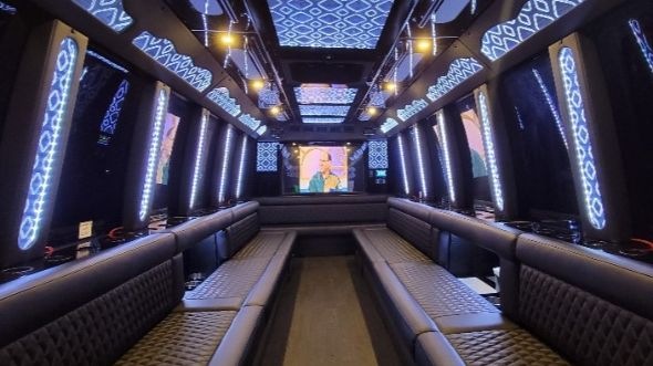 Interior of Charter Bus Company Hillsboro's 25 Passenger Party Bus in Hillsboro