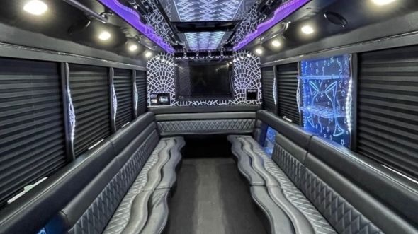 Interior of Charter Bus Company Gresham's 50 Passenger Party Bus in Gresham